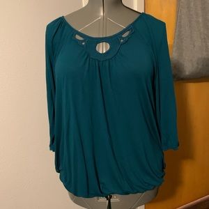 EUC Massimo dark teal blouse with neck detail XL